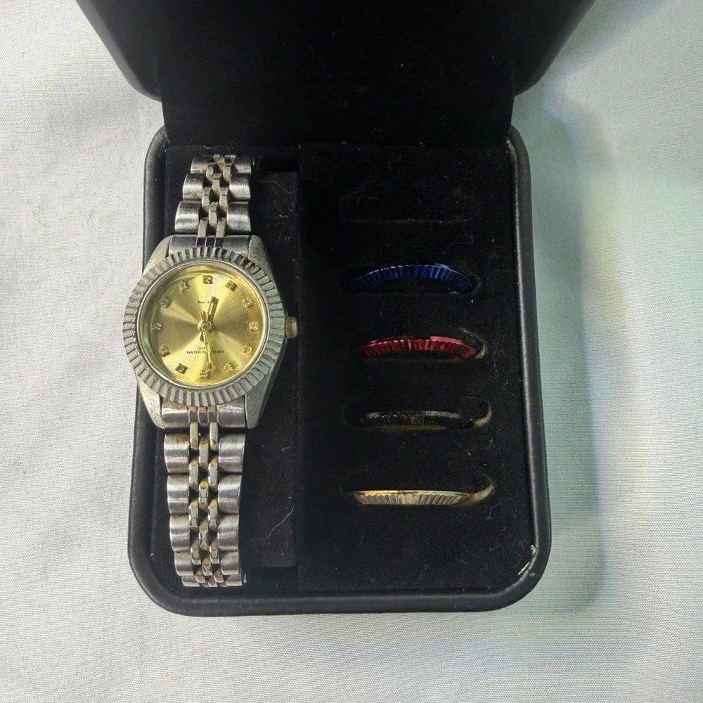 Paul Jardin Quartz Watch Set with 4 Interchangeable Bezels and Original Box
